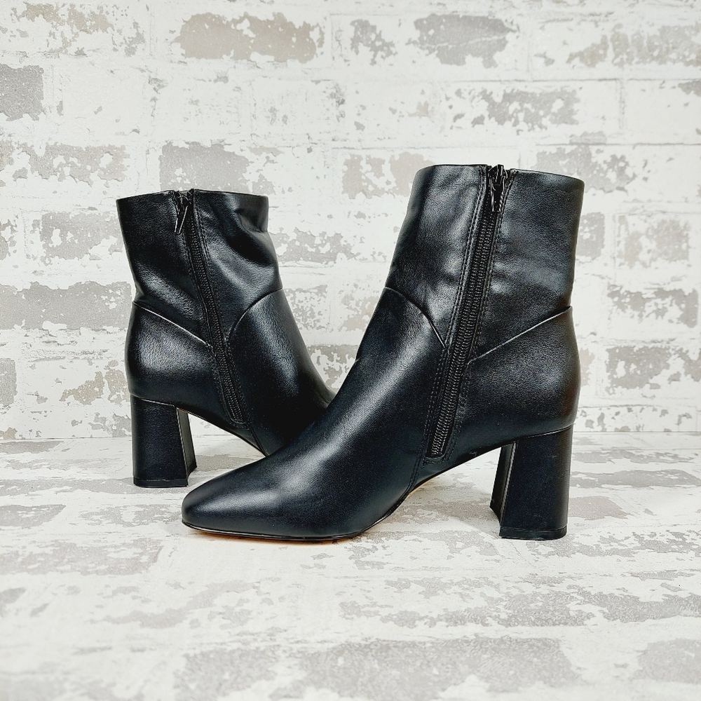 New NORDSTOM rack Naja Black Square Toe Flared Block Heel Bootie C340 - Picture 4 of 11